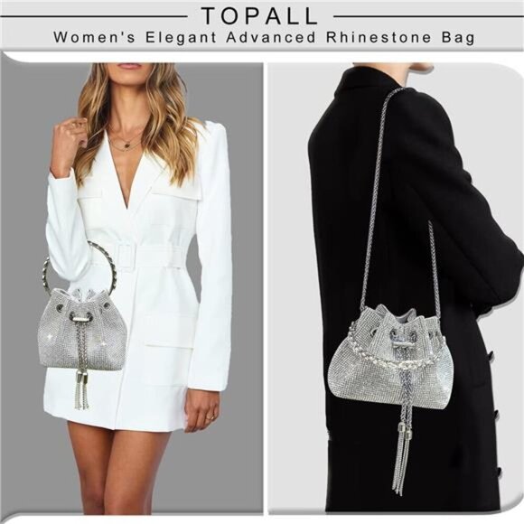 Upgrade Rhinestone Evening Bag Bling Purse Sparkly Diamond Silver Clutch Purses - Picture 5 of 7